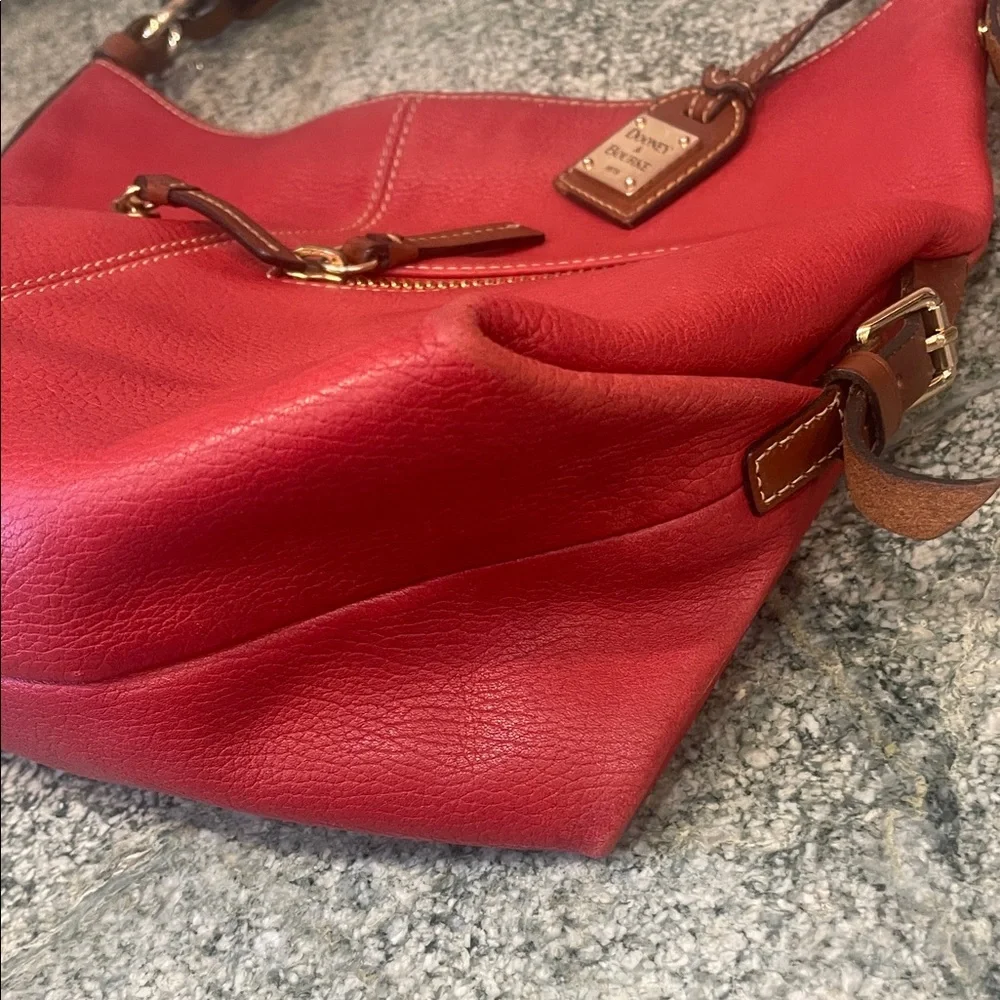 Dooney & Bourke Red Pebbled Leather Hobo with Braided Handle & Diagonal Zips Y2K